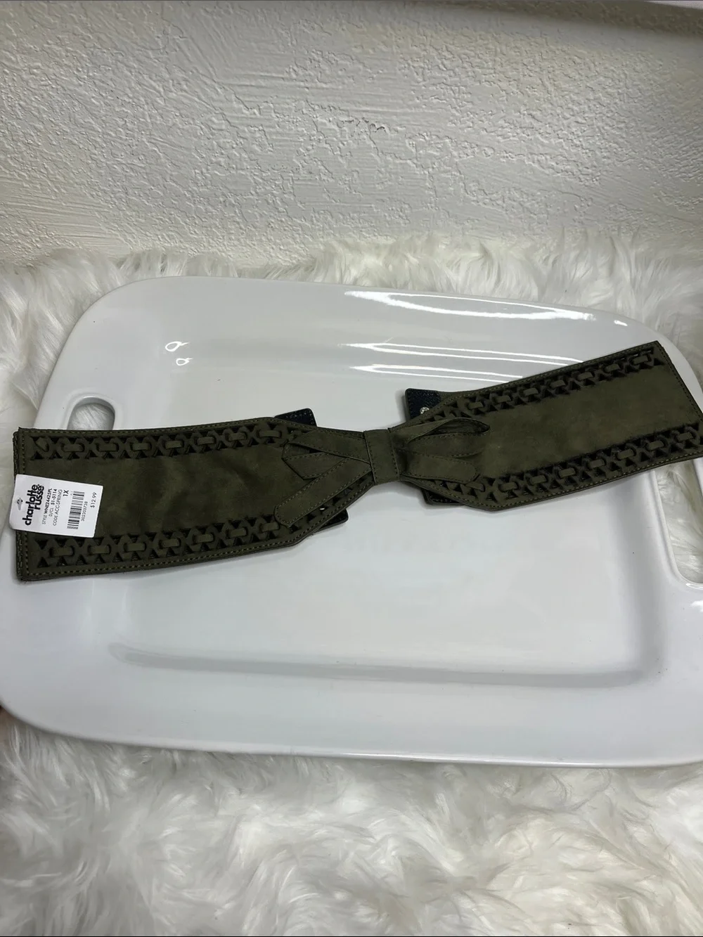 Charlotte Russe NWT Olive Suede Bow Waist Belt with Laser-Cut Trim